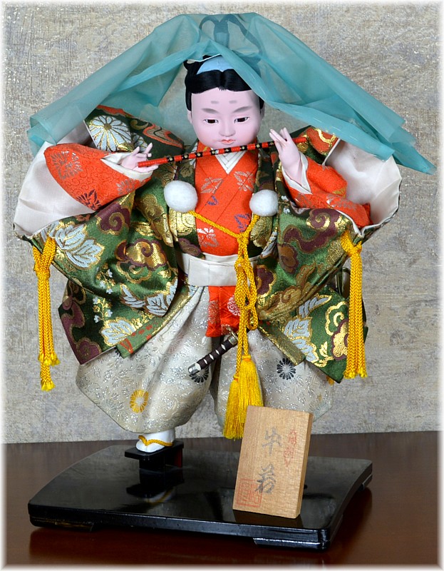 Минамото-но Ёсицунэ, герой японской истории, антикварная японская авторская кукла