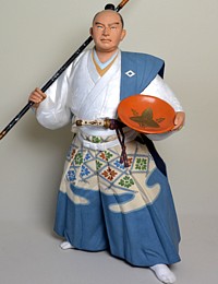 самурай с копьем, японская антикварная статуэтка