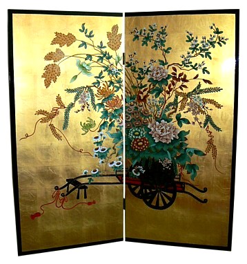 японская деревянная ширма с авторским рисунком, 1900-е гг.