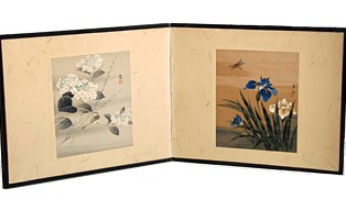 японская  ширма старинная двух-панельная ширма, 1910-е гг.