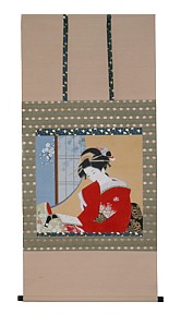японский рисунок на свитке Красавица с книгой