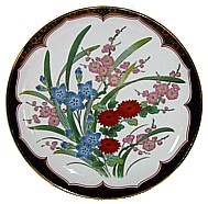 Японский антиквариат, фарфор, блюдо декоративное с ручной росписью