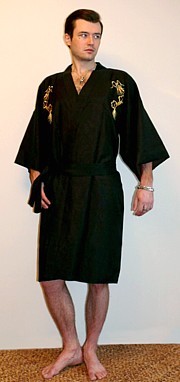 японский мужской короткий халат-кимоно с вышивкой Золотой Дракон 