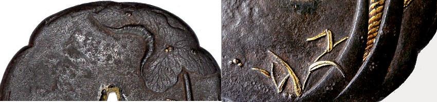 кованная цуба (гарда меча) эпохи Эдо, детали