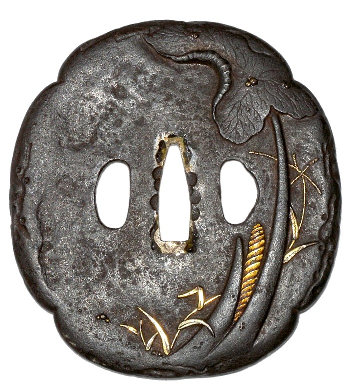 цуба японского меча с изображением Лотоса, эпоха Эдо