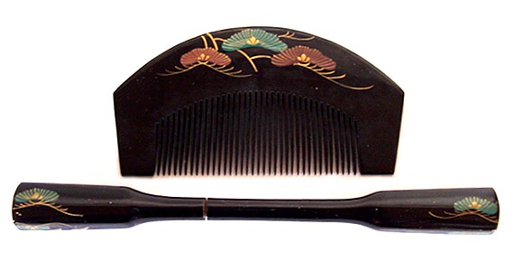 японское искусство. инкрустированный гребень и заколка для японской прически