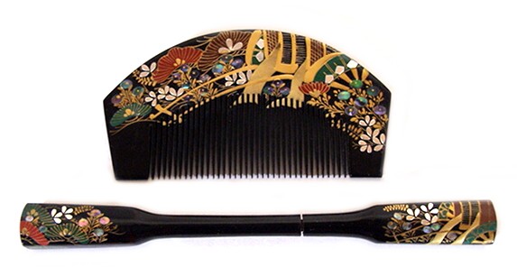 японское искусство. инкрустированный гребень и заколка для японской прически