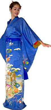 японское шелковое кимоно антик