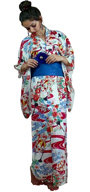 старинное японское шелковое летнее кимоно