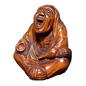 Зевающий Монах, японская нецке из кипариса