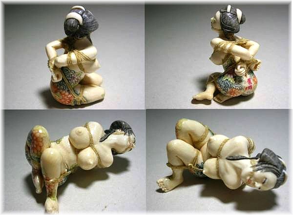 японская нецка из слоновой кости Связанная Гейша