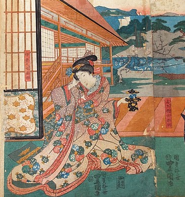 Японская  гравюра укиё-э в трех частях Утагава Кунисада Toёкуни III