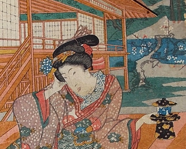 Японская  гравюра укиё-э в трех частях Утагава Кунисада Toёкуни III