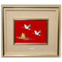 японская картина-рельеф из серебра 999 пробы