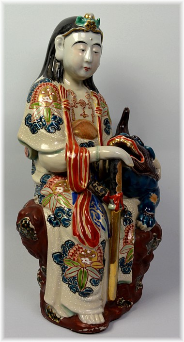 Бодхисатва Мондзю, японская антикварная фарфоровая статуэтка