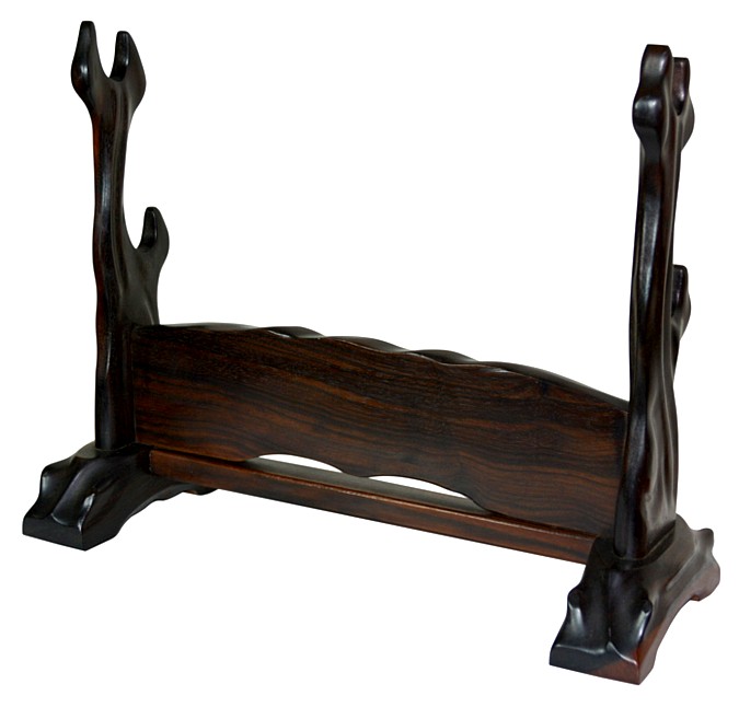 японская резная подставка для 1-2 мечей из эбенового дерева