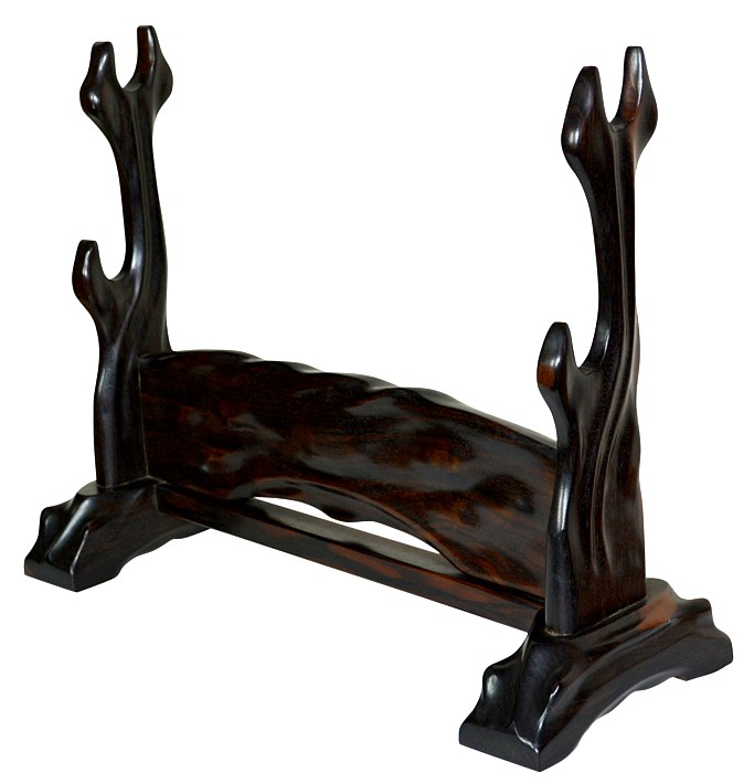 японская резная подставка для 1-2 мечей из эбенового дерева