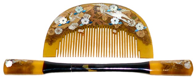 японский инкрустированный  гребень и заколка для традиционной прически